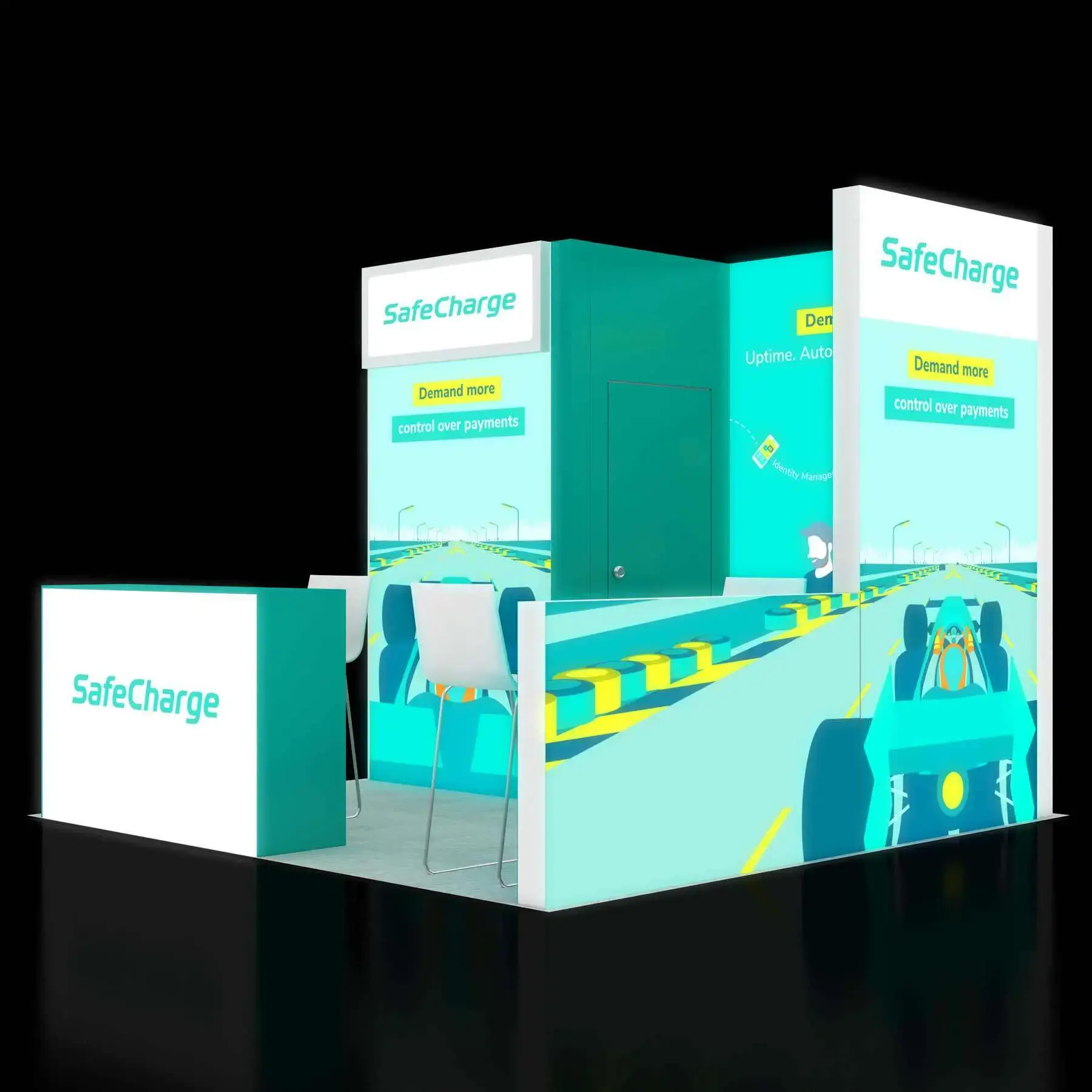 Left Side Perspective View - RL1010 05: Budget-friendly 10x10 trade show booth designs
