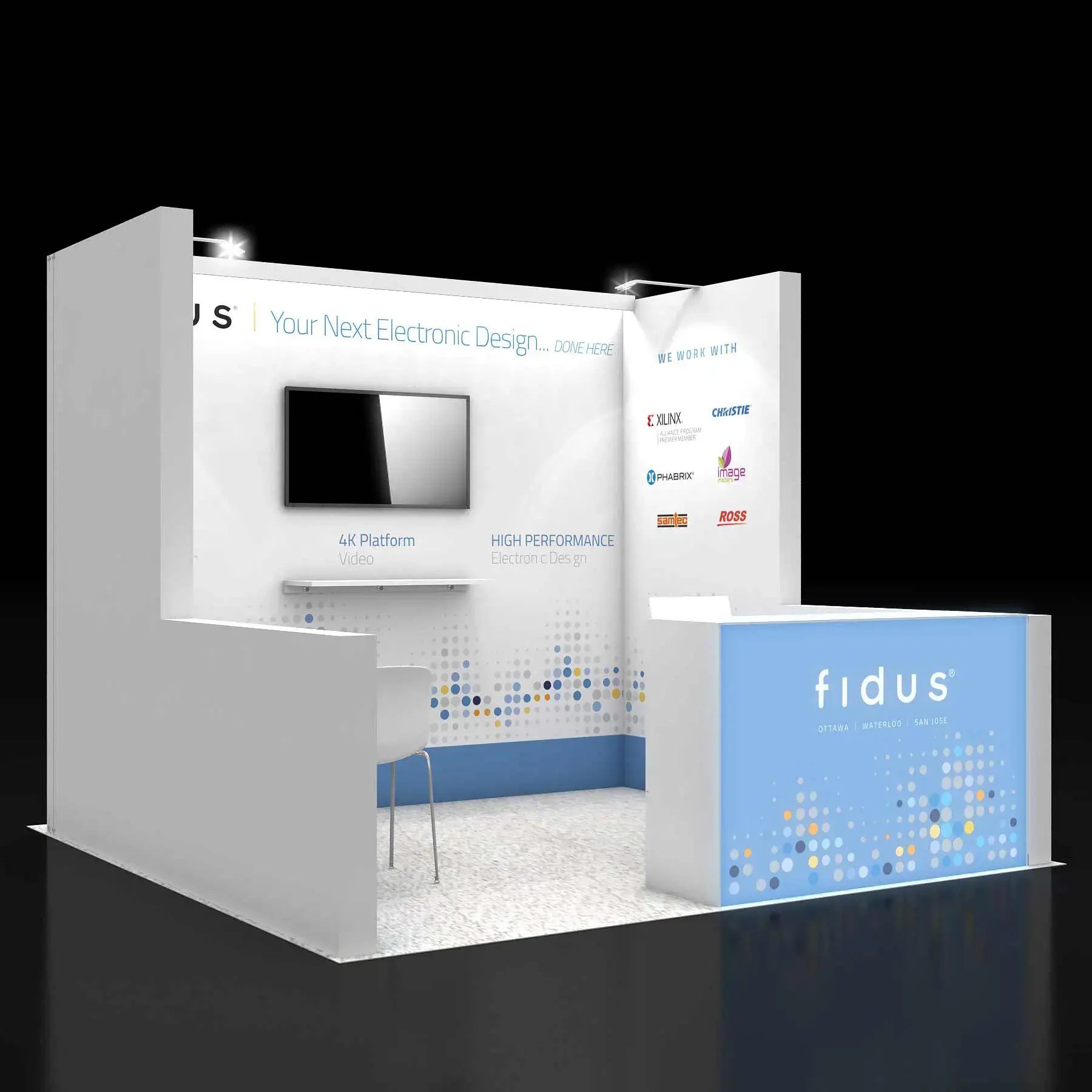 Right Side Perspective View – RLU1010 01: Dynamic 10x10 Trade Show Exhibit Design for Maximum Impact