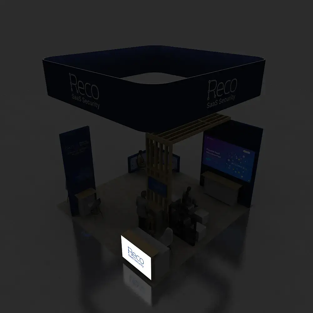 Backlit View – YRLU2020 63: Sleek 20x20 Exhibit Booth Design for Reco Trade Shows