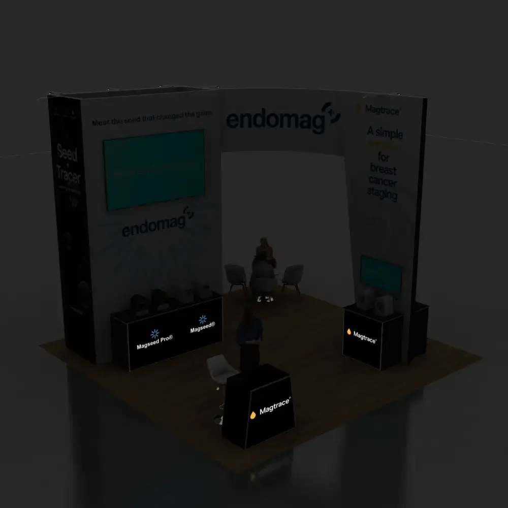 Backlit View – YRLU2020 181: Sleek 20x20 Exhibit Booth Design for Safe Fleet Trade Shows