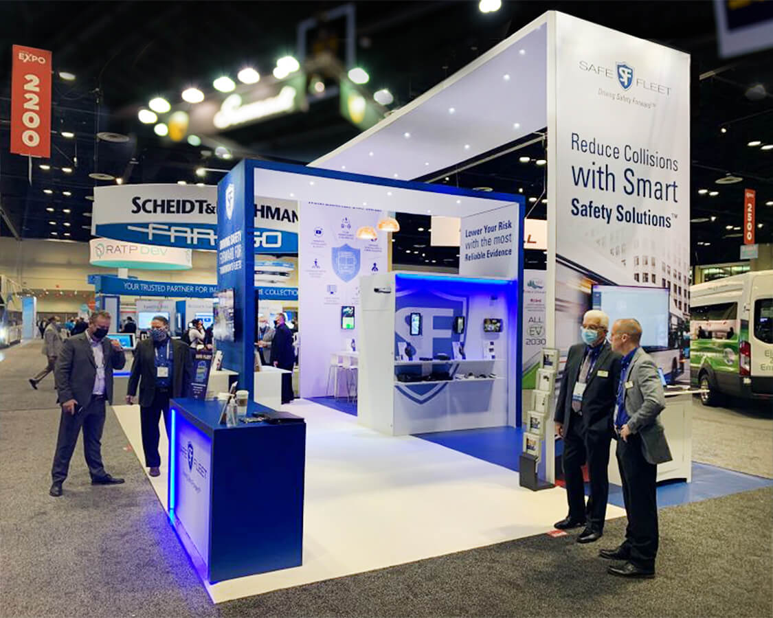 30x30 Trade Show Booth Rental for Safefleet at APTA TRANSform Conference and Expo, Built by Exponents in Orlando, FL