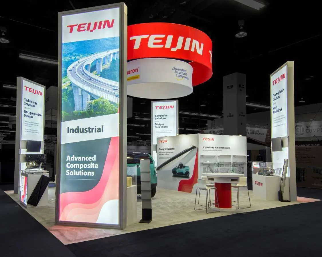 30x30 Exhibit Booth for Teijin at CAMX, Designed and Built by Exponents in Anaheim, CA