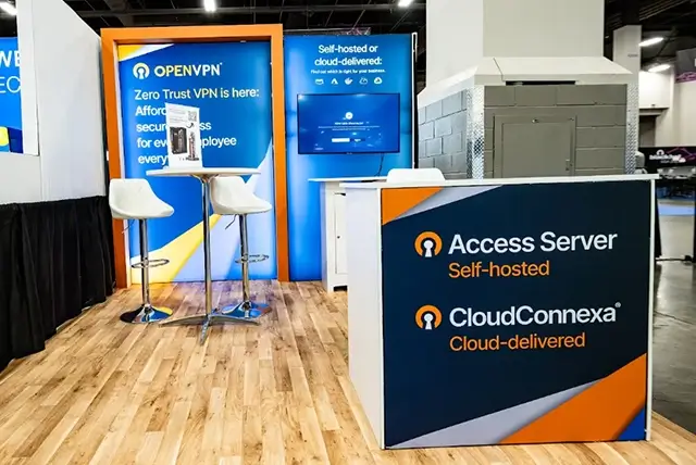 10×10 Trade Show Exhibit Booth for Open VPN at Black Hat 2025, Designed and Built By Exponents in Las Vegas, NV  