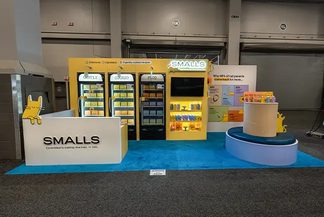 10×20 Custom trade show booth rental for Smalls at SuperZoo 2025, Designed and Built By Exponents in Las Vegas