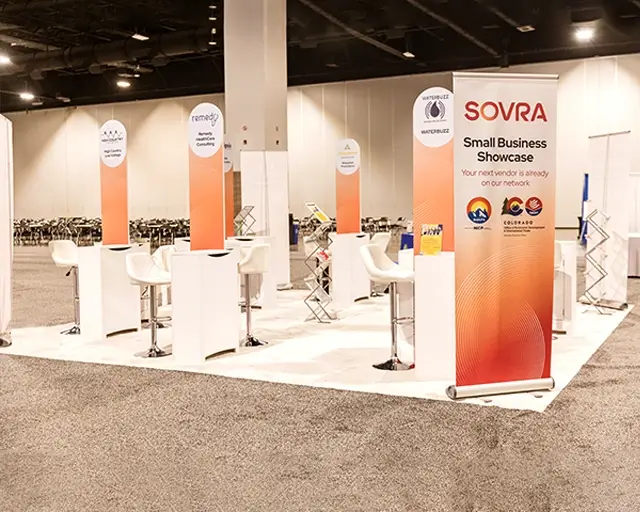 20×20 Trade Show Exhibit Rental for Sovra at NGIP, Designed and Built By Exponents in Las Vegas
