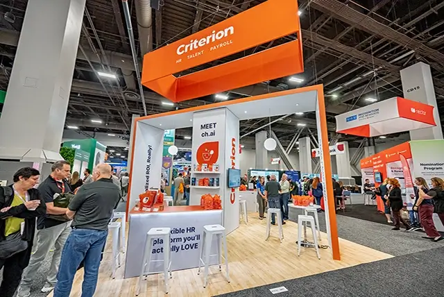 20x20 Trade Show Booth for Criterion at HR Tech, Designed and Built by Exponents in Las Vegas, NV