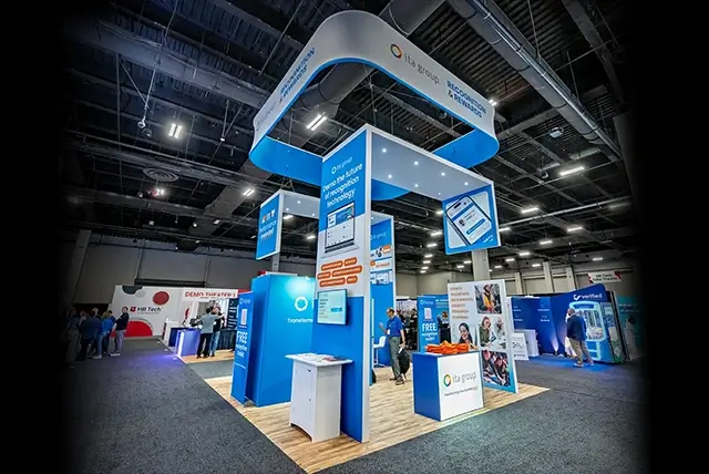 20x20 Trade Show Exhibit Rental for ITA Group at HR Tech, Designed and Built by Exponents in Las Vegas 
