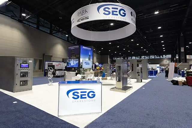 20x40 Exhibit Rental for Sparkstone at NECA, Designed and Built by Exponents in Chicago, IL