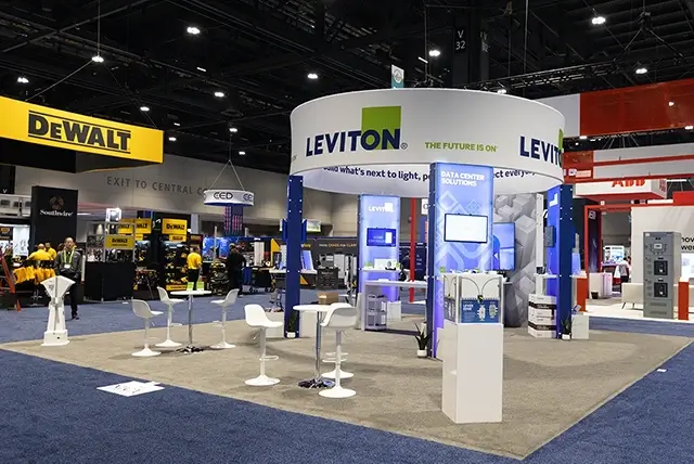 30x30 Trade Show Booth Rental for Leviton at NECA, Designed and Built by Exponents in Chicago, IL