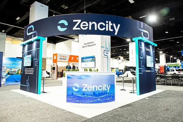 20x20 Trade Show Booth Rental for Zencity at IACP, Designed and Built by Exponents in Denver, CO 