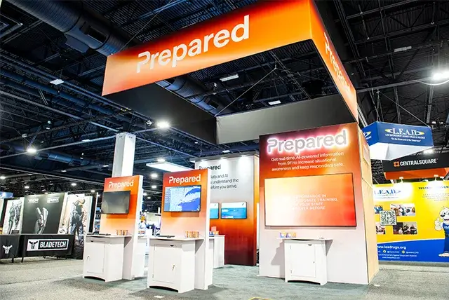 20x20 Trade Show Booth for Prepared 911 at IACP, Designed and Built by Exponents in Denver, CO 
