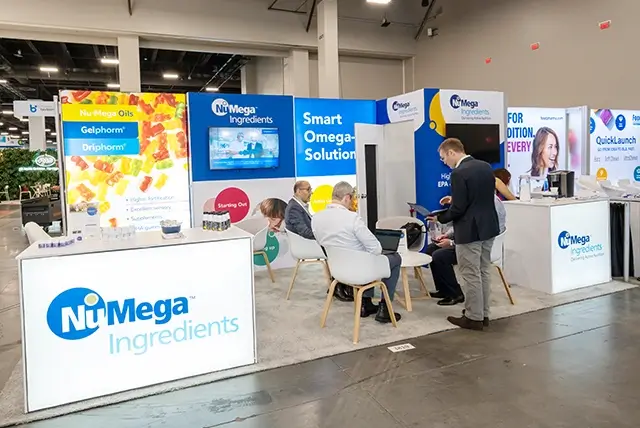 10x20 Trade Show Display Rental for NuMega at SupplySide Global, Designed and Built by Exponents in Las Vegas, NV