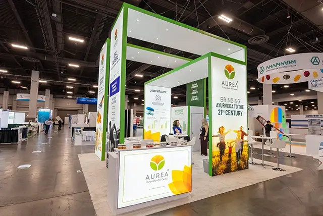 20x20 Trade Show Booth for Aurea Biolabs at SupplySide Global, Designed and Built by Exponents in Las Vegas, NV