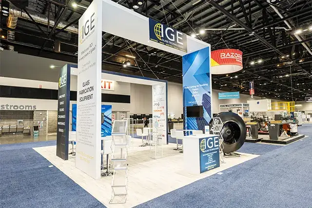 20x30 Custom Booth Rental for IGE Glass Technologies at Glass Build America, Designed and Built by Exponents in Orlando, FL