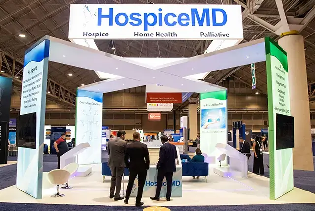 30x30 Custom Exhibit Rental for Hospice MD at Alliance Annual Meeting & Exposition, Designed and Built by Exponents in New Orleans, LA