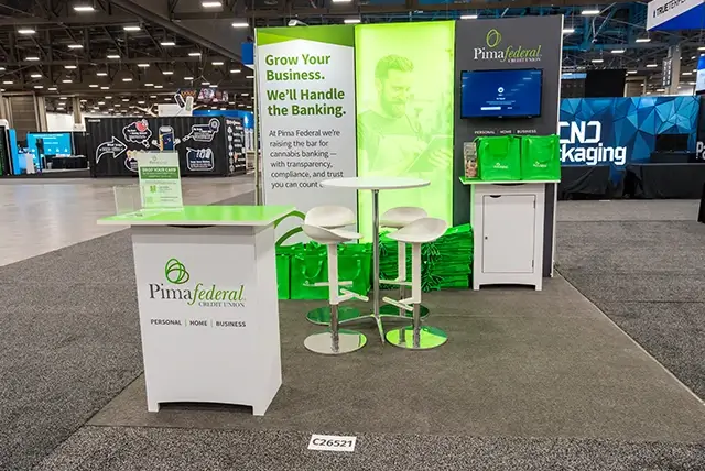 10x10 Trade Show Display for Pima Federal at MJBizCon, Designed and Built by Exponents in Las Vegas, NV