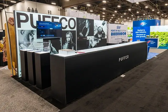 10x20 Trade Show Booth for Puffco at MJBizcon, Designed and Built by Exponents in Las Vegas, NV