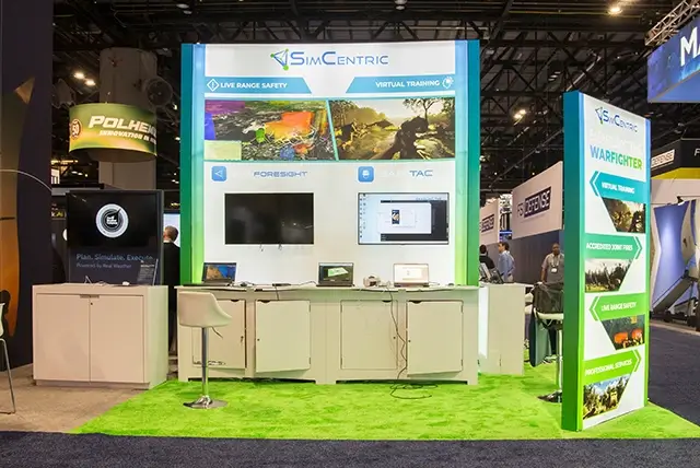 15x20 Trade Show Display for SimCentric at I/ITSEC, Designed and Built by Exponents in Orlando, FL