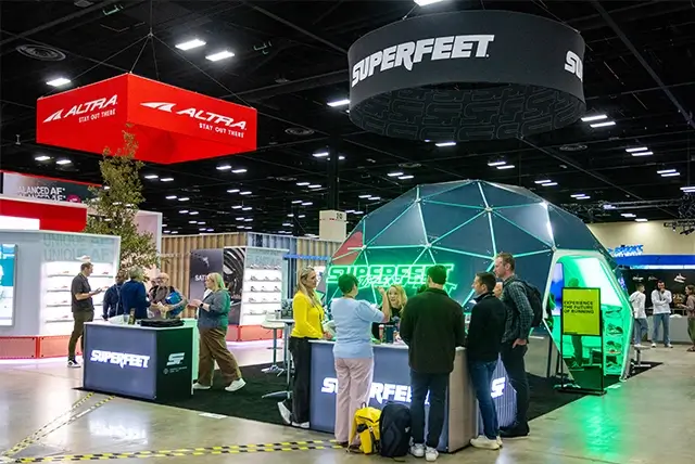 20x30 Exhibit Rental for Superfeet at The Running Event, Designed and Built by Exponents in San Antonio, TX