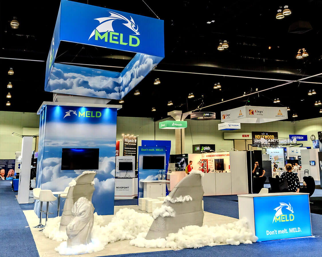20x30 Trade Show Exhibit Rental for Meld Manufacturing at Rapid + TCT Show 2024, Los Angeles, CA