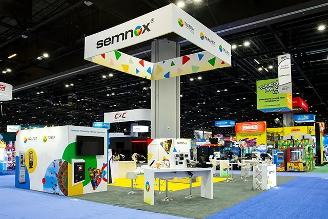 30x40 Custom Exhibit Rental for Semnox at IAAPA, Designed and Built by Exponents in Orlando, FL