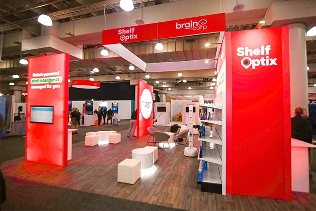 10x20 Custom trade show booth for Brain Corp at NRF, Designed and Built by Exponents in New York, NY