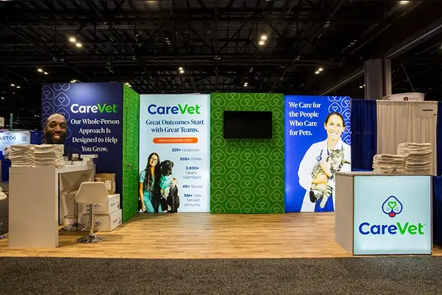 10x20 Trade Show Display Rental for CareVet at VMX, Designed and Built by Exponents in Orlando, FL