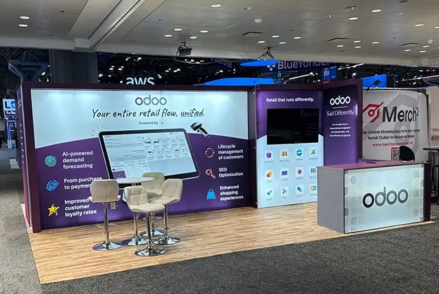 10x20 Trade show booth for Odoo at NRF, Designed and Built by Exponents in New York, NY