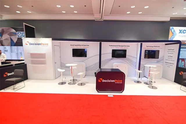 10x30 Exhibit booth rental for decisionpoint technologies at NRF, Designed and Built by Exponents in New York, NY
