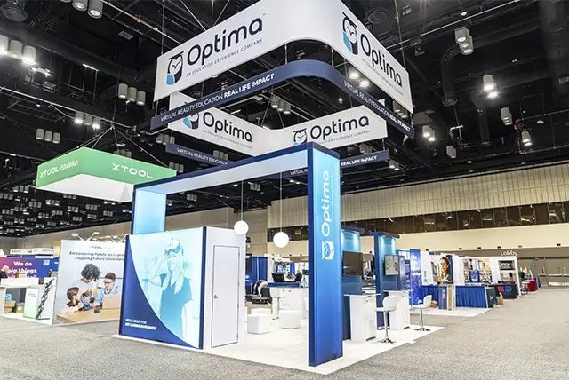 20x20 Trade Show Booth for Optima at FETC, Designed and Built by Exponents in Orlando, FL