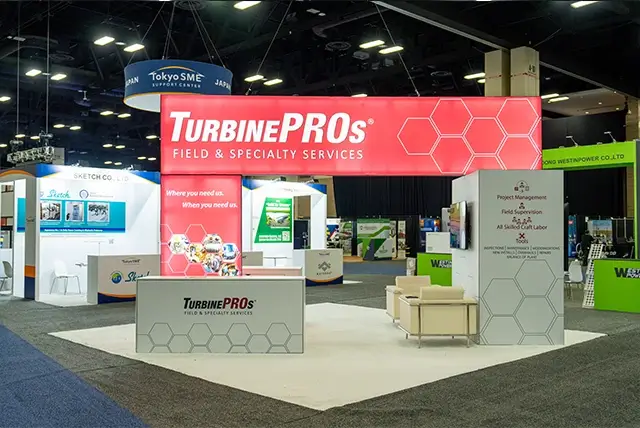 20x20 Trade Show Exhibit Rental for Turbine Pro at Powergen, Designed and Built by Exponents in San Antonio, TX 