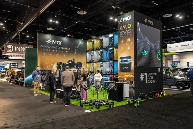 20x30 Exhibit Rental for MGI Golf at PGA, Designed and Built by Exponents in Orlando, FL