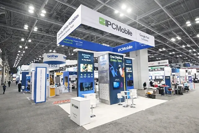 20x30 Trade show booth rental for IPC Mobile at NRF, Designed and Built by Exponents in New York, NY