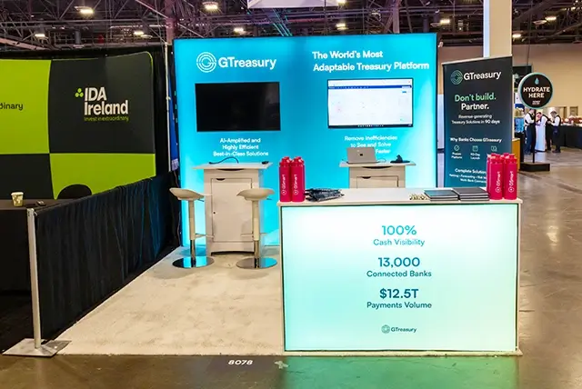10x10 Trade Show Display for Gtreasury at Money 20/, Designed and Built by Exponents in Las Vegas