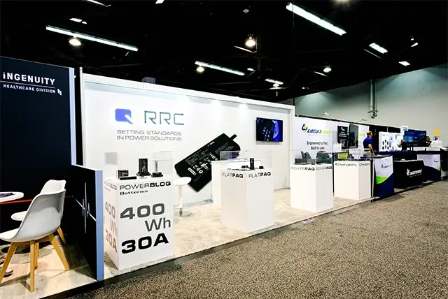 10x20 Trade Show Display Rental for RRC Power at MD&M West, Designed and Built by Exponents in Anaheim