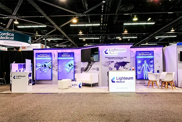 10x30 Trade Show Booth for Lighteum at MD&M West, Designed and Built by Exponents in Anaheim, CA