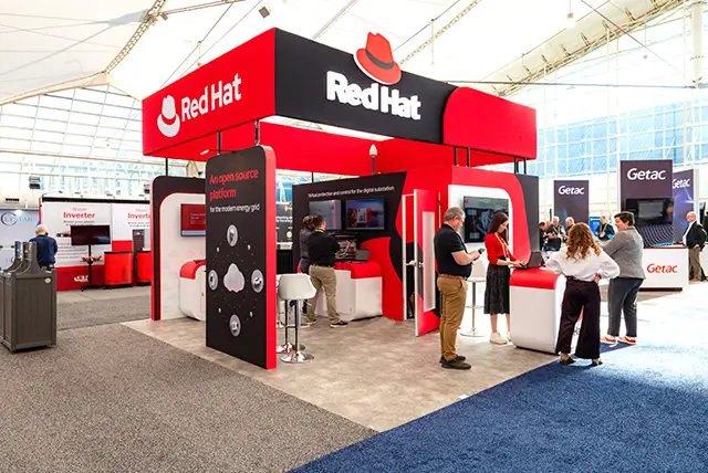 20x20 Trade Show Exhibit for Red Hat at Distributech, Designed and Built by Exponents in San Diego