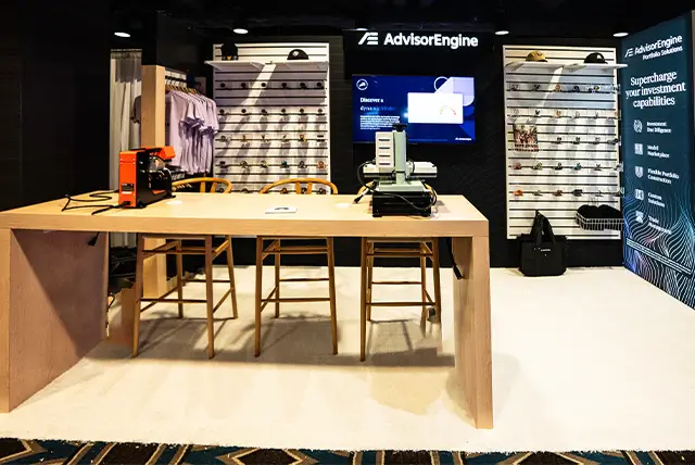 08x20 Trade Show Display Rental for Advisor Engine-2 at T3 Advisor conference, Designed and Built by Exponents in New Orleans, LA
