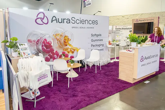 10x25 Trade Show Booth for Aura Sciences at NPEW, Designed and Built by Exponents in Anaheim, CA