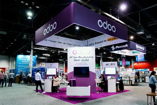 20x20 Trade Show Booth for Odoo at PTXPO, Designed and Built by Exponents in Rosemont, IL