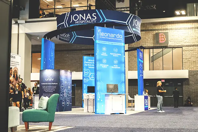 20x40 Exhibit Rental for Jonas Hospitality at HITEC, Designed and Built by Exponents in Charlotte