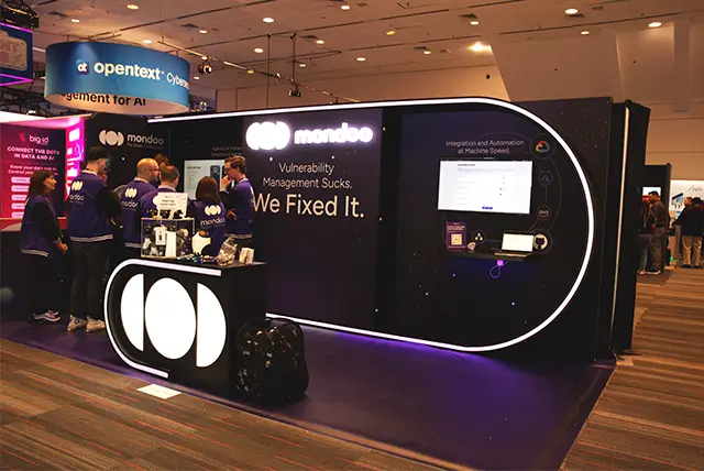 10x20 Custom Exhibit Rental for Mondoo at RSA Conference, Designed and Built by Exponents in San Francisco