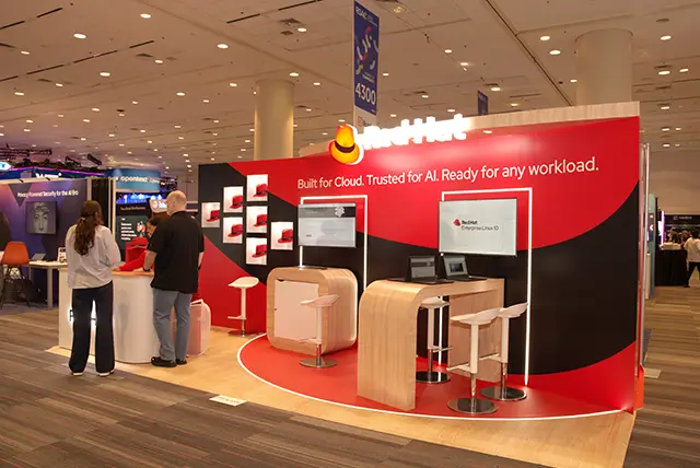 10x20 Trade Show Display Rental for Red Hat at RSA Conference, Designed and Built by Exponents in San Francisco