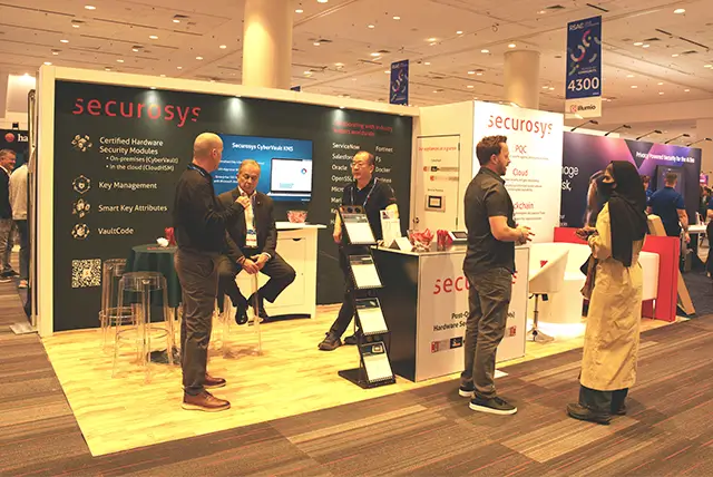 10x20 Trade Show Display Rental for Securosys at RSA Conference, Designed and Built by Exponents in San Francisco