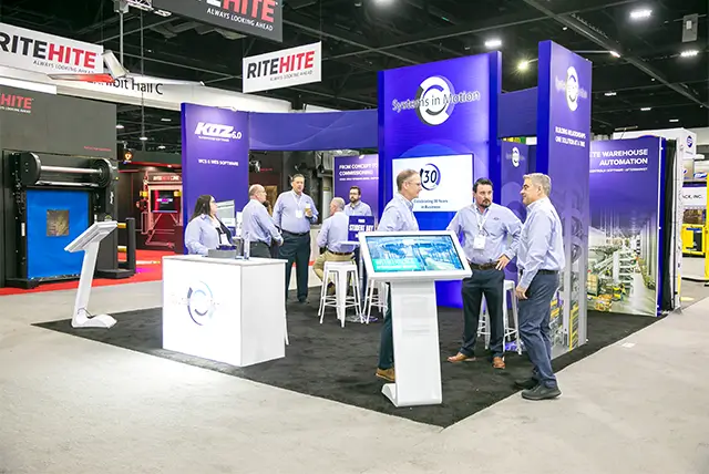 20x20 Trade Show Exhibit for Systems in Motion at MODEX, Designed and Built by Exponents in Atlanta, GA