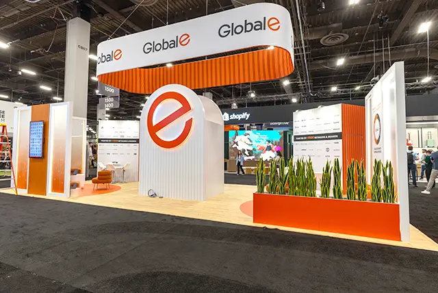 20x40 Custom Exhibit Rental for Global-E at Shoptalk, Designed and Built by Exponents in Las Vegas, NV
