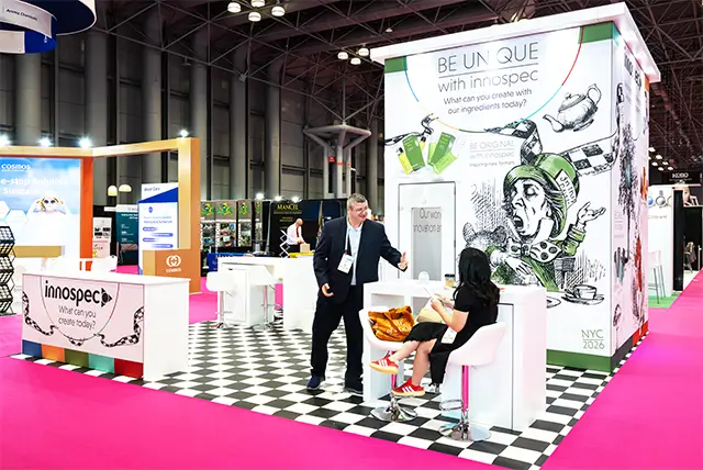 20x20 Trade Show Exhibit Rental for Innospec Inc at NYSCC, Designed and Built by Exponents in New York, NY