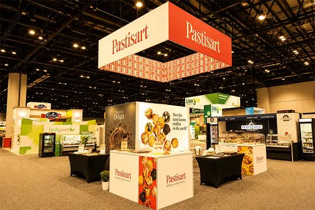 20x20 Trade Show Booth for Pastisart at IDDBA, Designed and Built by Exponents in Orlando, FL