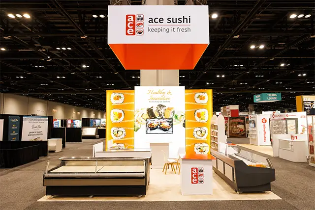 20x20 Trade Show Exhibit for Ace Sushi at IDDBA, Designed and Built by Exponents in Orlando, FL